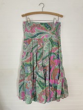 Lauren Ralph Lauren Paisley Green Pink Tiered Skirt Size MP Cotton Boho Preppy
