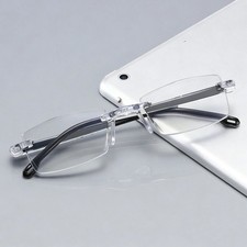 NEW Mens Rectangular Rimless Blue Light Blocking Reading Glasses Unisex Readers