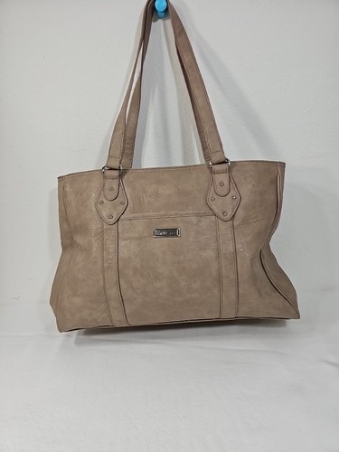 MultiSac Large Taupe Faux Leather Career Shoulder Tote w/ Laptop Zip Sleeve