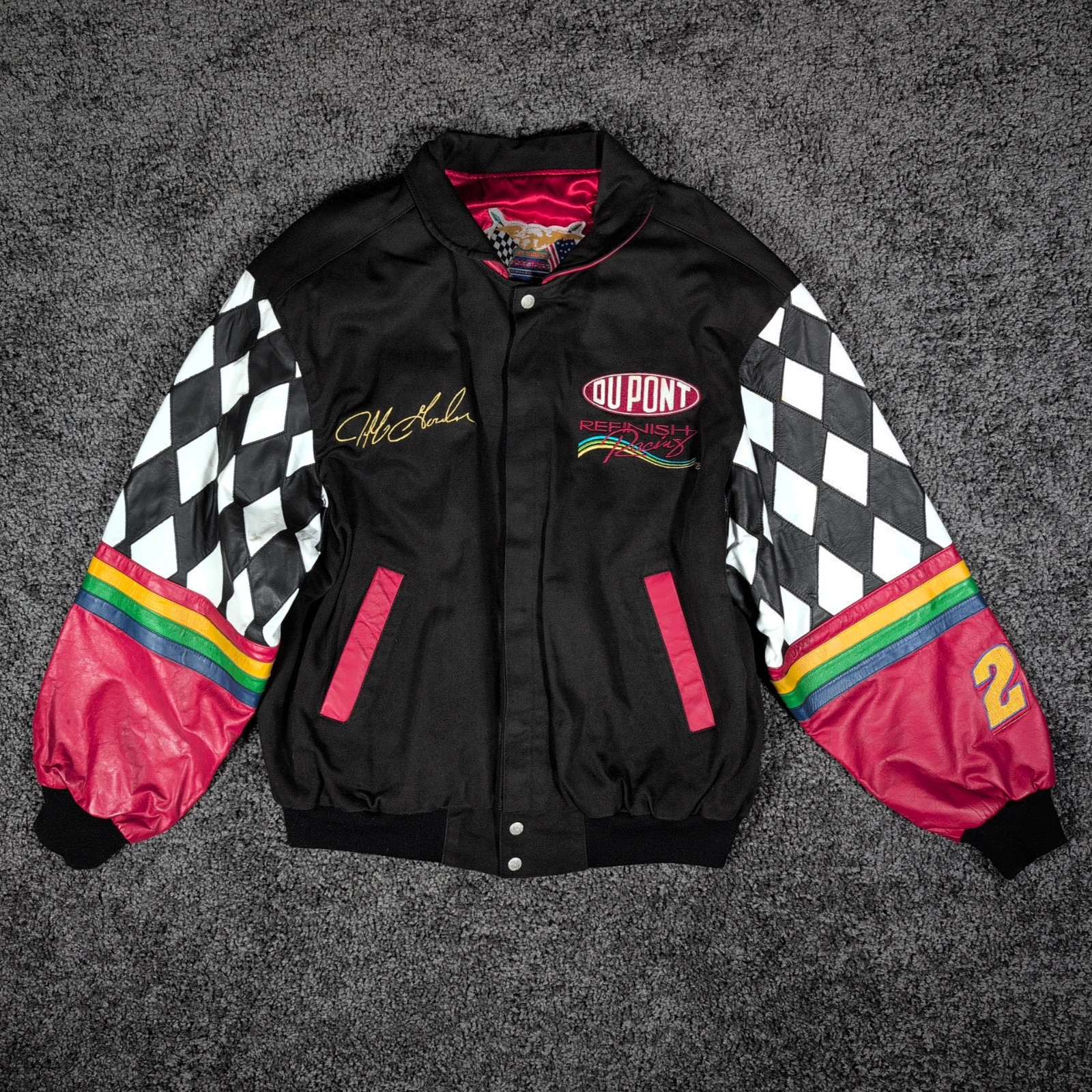 VTG Jeff Hamilton Racing Jacket Men's L Black DuPont Jeff Gordon 24 Leather EUC