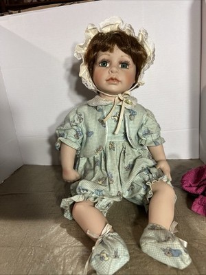 VTG ASHLEY BELLE porcelain Baby Doll Sitting 15  Signed Red Hair Green Eyes