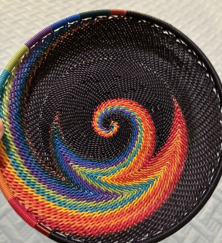 African Zulu Dish Telephone Wire Woven Handmade Colorful Artsy Fantastic  - Picture 2 of 7