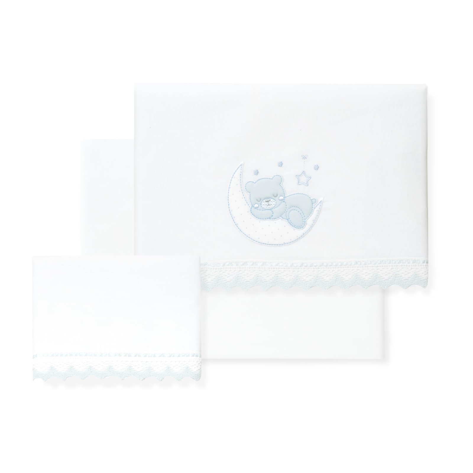 Linge de lit couffin d'exception en pur coton et guipure Ours Lune traditionnelle