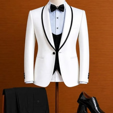 Shawl Lapel Men's White Suit Single Breasted Wedding Groom Tuxedo Jacket