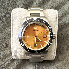 ORVIN Sunray Khaki 40mm Automatic 200m Diver Brown Dial Date Steel Bracelet