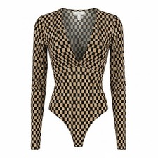 Abercrombie Fitch Geo Print Long Sleeve Bodysuit XS V Neck Stretch