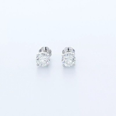 Klassische Ohrstecker massiv 14K Weißgold 0,92 ct rund natürlicher Diamant F SI1