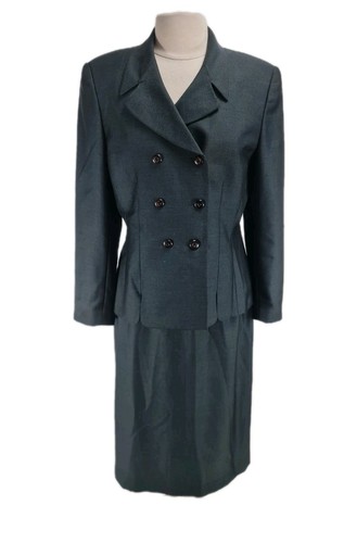 KASPER FOR ASL Women Career Skirt Suit Size 14 Black Three Button Up 121P