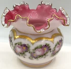 Vintage Fenton Charleton Peach Crest Hand Painted Ruffled Vase Bowl SEE
