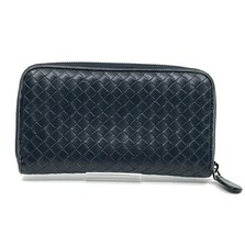 Bottega Veneta Long Wallet Intrecciato Zip Around Leather Navy