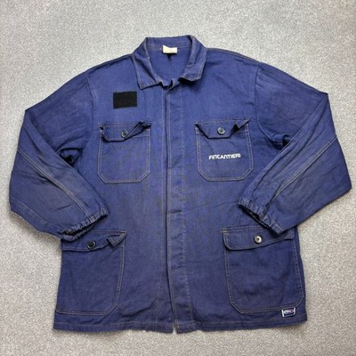 Französische Jacke Erwachsene Large blau Vintage Arbeitskleidung Canvas Utili...