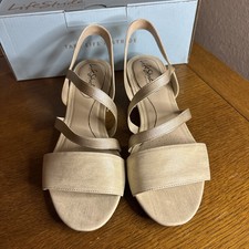 LifeStride Gold Wedge Sandals Ankle Strap Sparkle Dressy Event Shoes Size 9W