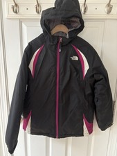 The North Face Girls Hyvent Ski Winter Jacket Coat Black Pink XL 18 Hood Parka
