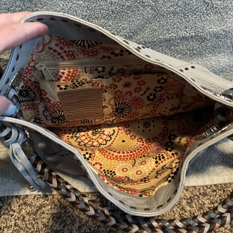 Bolso de Hombro Cartera de Cuero Azul Brighton Trenzado Asas Multicolores Foto 3 de 4