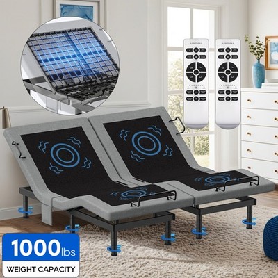 Split King Adjustable Bed Frame with Massage Power Base Remote USB for Recovery