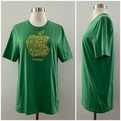 Apple Store Graphic Logo Print Tee Shirt Short Sleeve Cotton Unisex Green Small
