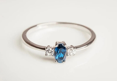 1.10Ct Oval Natural Sapphire Diamond Wedding  Ring 14K Solid White Gold 7