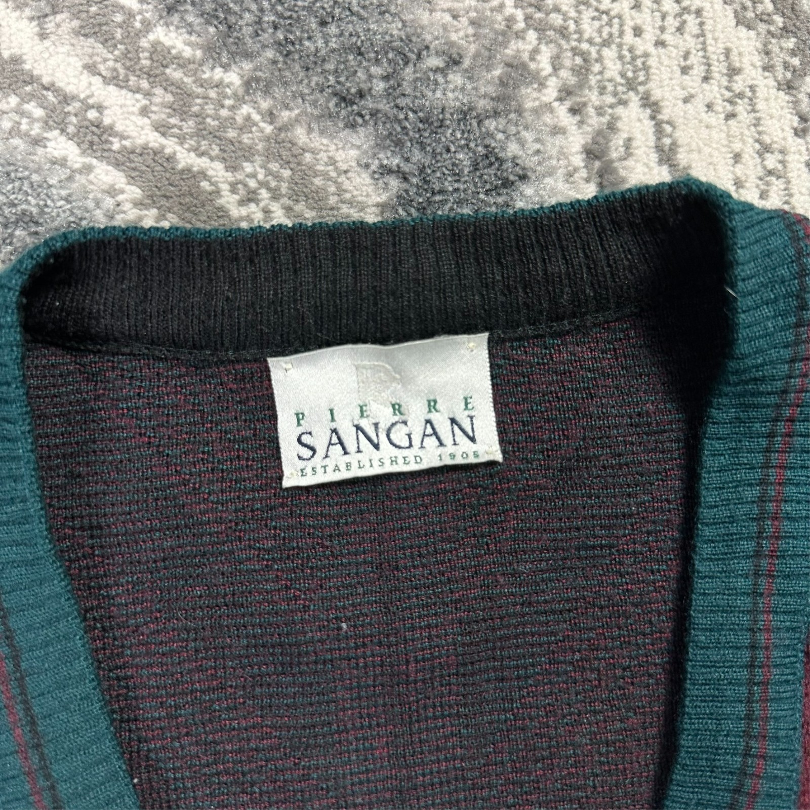 Vintage Pierre Sangan 1980s Geometric Wool Blend Size Medium V Neck Knit Jumper image 2