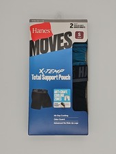 Hanes Moves X Temp Trunks Mens Small 2 Pack Total Support Pouch Black Teal