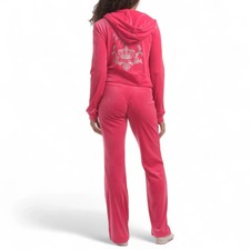 NWT 199 JUICY COUTURE Velour Bling Crown Tracksuit Set in Pink Party Size Med
