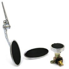 Chromed Billet Firewall Mount Gas Pedal, Sm Oval Brake/Clutch Pedal  Dimmer Pad