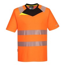 Image of Portwest DX413 DX4 Hi-Vis T-Shirt Short Sleeve Moisture Wicking - Orange Black
