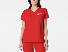 Figs Catarina One-Pocket Scrub Top Size XXS Pop Red Short Sleeve