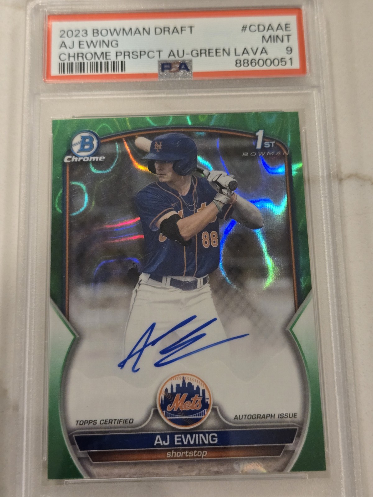 2023 Bowman Draft Chrome AJ Ewing 1st Green Lava Refractor Auto /99 PSA 9