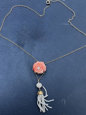 14K Koralle Diamant Rose Lavelier