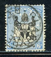 BRITISH CENTRAL AFRICA 24 SG24 Used 1895 6p blue & blk Coat of Arms No Wmk CV$10