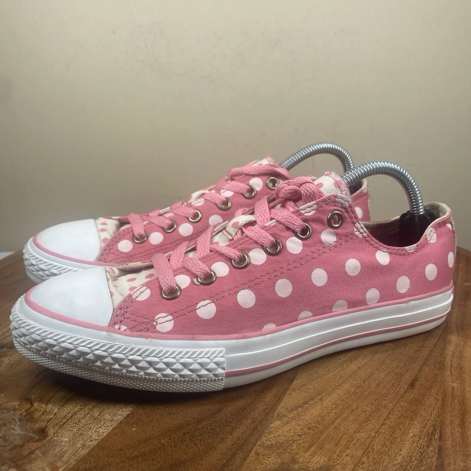 Converse All Star Womens Pink And White Polka Dot Minnie Mouse Size 7 Shoes - Image 2 of 4