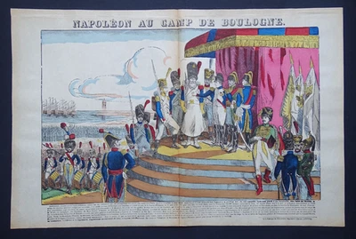 Napoléon au Camp de Boulogne Gravure sur bois originale Imagerie Pellerin c1900 - Photo 1/3