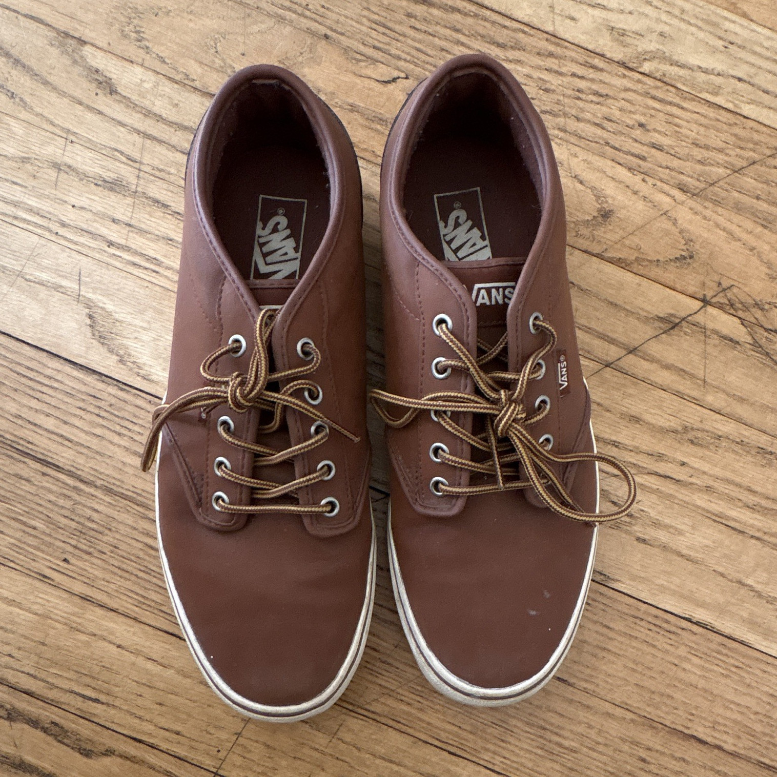 VANS Men's Brown Leather Lace-Up Low Top Sneakers Rubber Sole US 12 EU 46