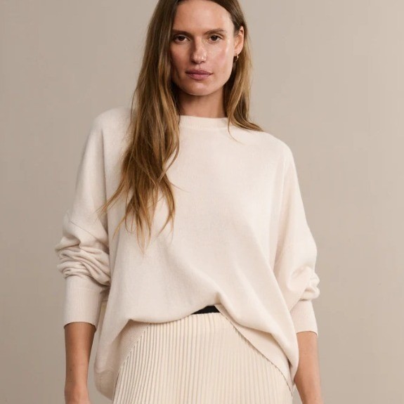 Jenni Kayne Sweater Jumper 100% Cashmere Marina Crewneck Warm Ivory Cream Large