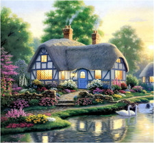 Landscape Diamond Art Kits for Adults: Country Diamond Painting Cottage DIY 5D D