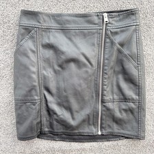 Express Black Faux Leather Moto Mini Skirt Asymmetric Zip Womens 2