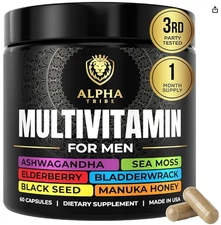 Alpha Tribe Multivitamin for Men with Seamoss Black Seed Oil Ashwagandha Burdock