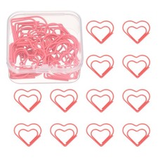 20 Pcs Heart Shape Paper Clip, Metal Paper Clip, Plastic Coating, Dark Pink