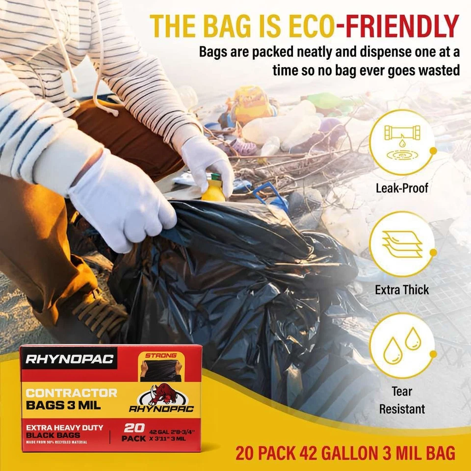 Bolsas de basura para contratista Rhynopac 42 galones 3 mil - PACK de 20 Foto 2 de 4