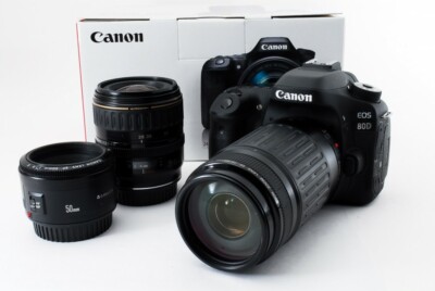 Canon EOS 80D 24.2MP 28-80/75-300/50mm Lens [Exc+++] w/8GB SD
