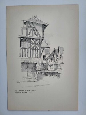 Antiker Bleistift Zeichnung Druck Stratford auf Avon Skizze Die Ecke der Ely Street