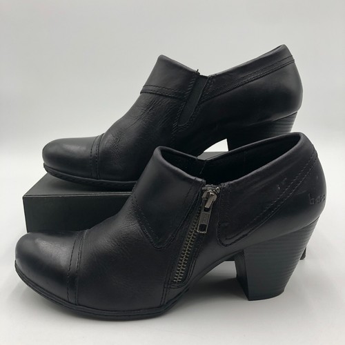 BOC Born Black Leather Boots Ankle Bootie Women 8.5 Cap Toe Shoe Block Heel - Picture 3 of 19