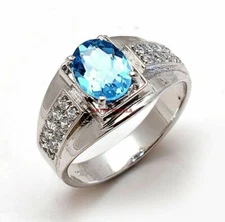 Natural Blue Topaz Gemstone with 925 Sterling Silver Ring for Men's AJ354