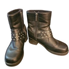 AUTHENTIC HARLEY DAVIDSON WOMAN'S BLACK STUDDED BIKER BOOTS SIZE 7M