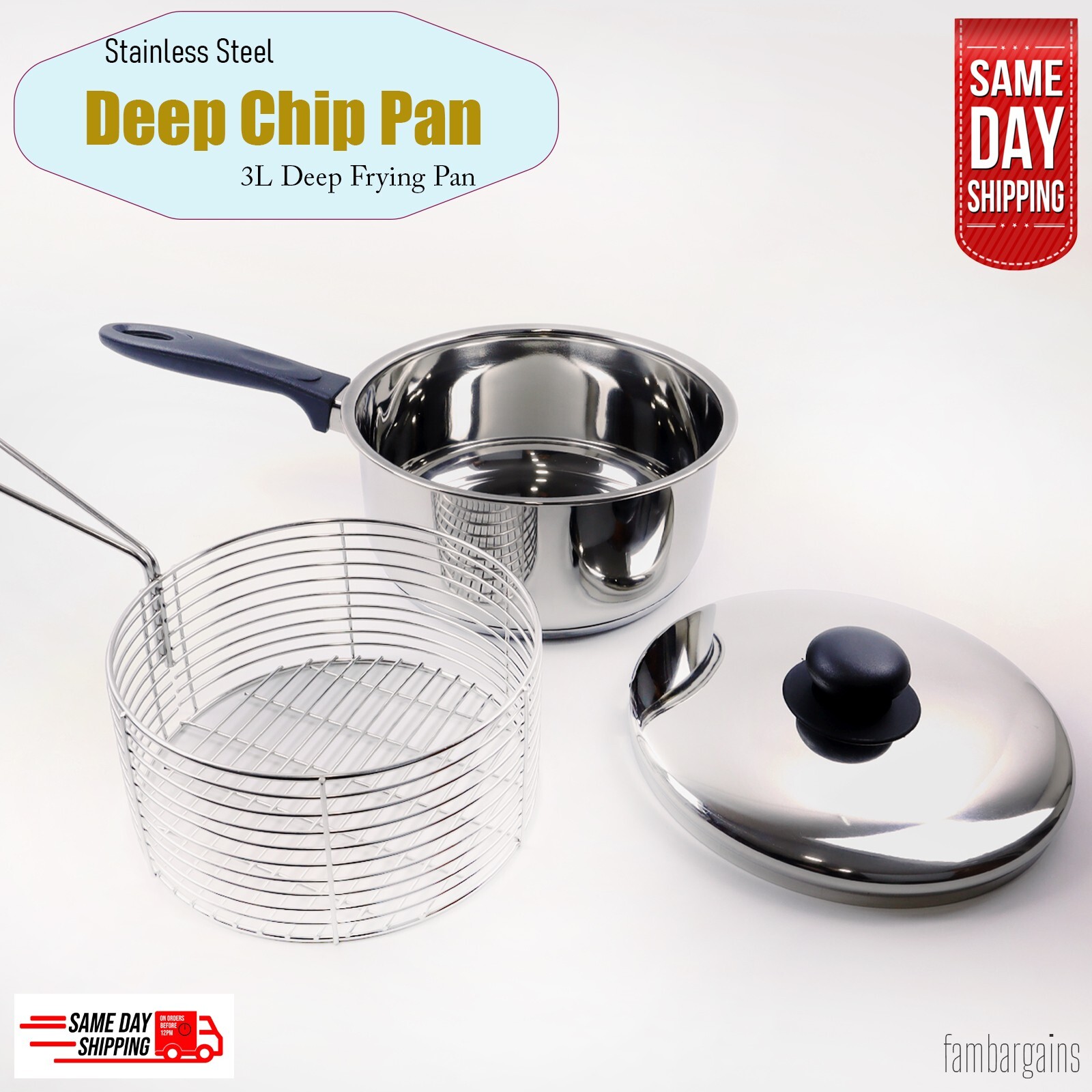 Stainless Steel Chip Pan Deep Cooking Fryer Pot Frying Basket Saucepan ...