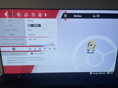 Meltan Pokémon Schwert und Schild Perfect IV mit Meisterball