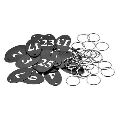 25x Ovale Nummern Schilder Schlüssel Anhänger 1-25 nummeriert Schwarz Alu ID Tag
