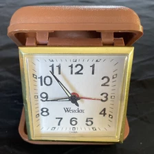 Vintage Westlox Traveling Alarm Clock Tan Travel Case | FREE S & H