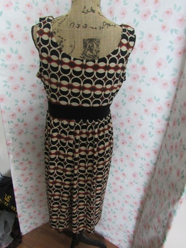 TIANA B, WOMEN'S BROWN/BLACK POLY SLEEVELESS GEOMETRIC CAREER DRESS, SIZE M - Picture 5 of 6