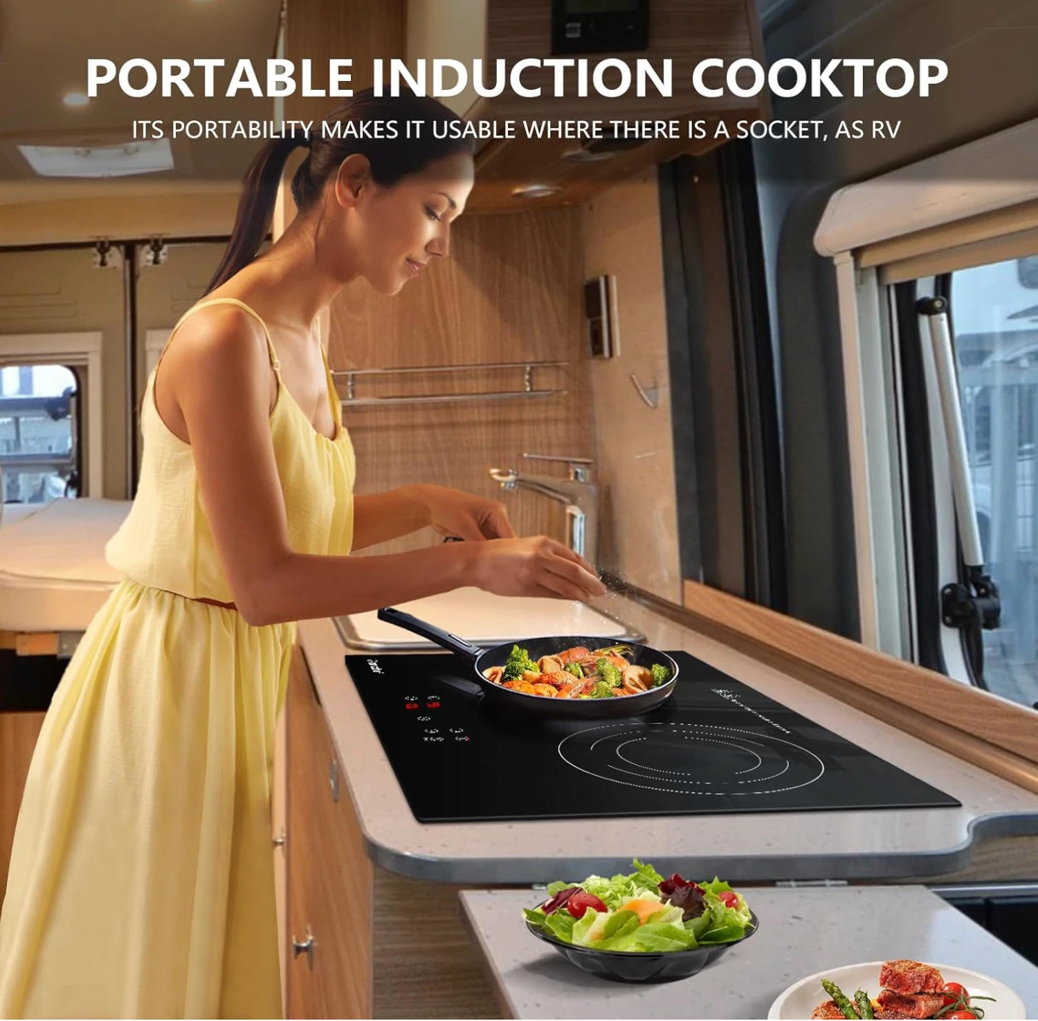 Portable Double Induction Cooktop 2 Burners, 9 Power Levels, Ceramic Glass. NIB!